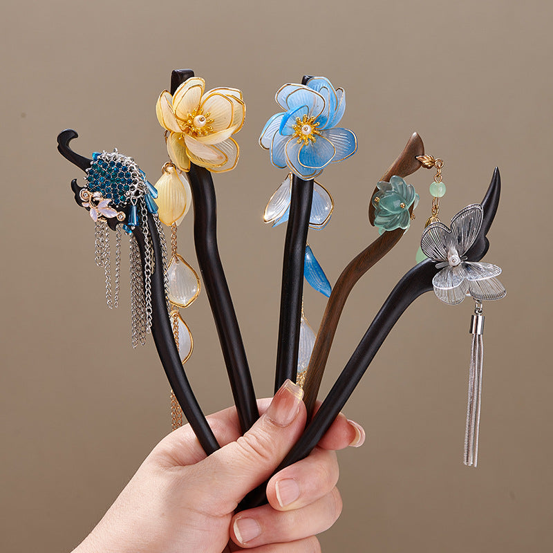 Handmade Floral Tassel Hairpin - Ancient Hanfu Style